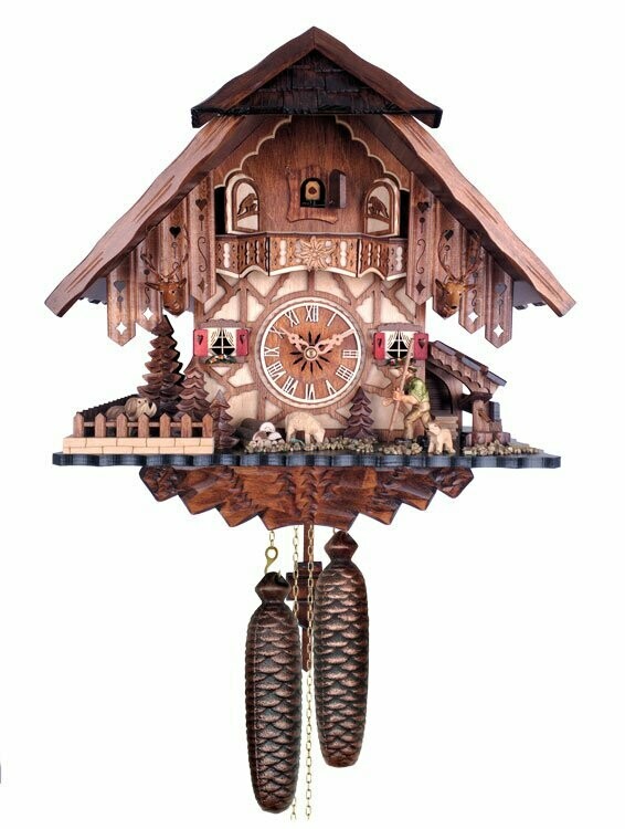 14" Eight Day Cuckoo Clock Chalet Volksmarcher raises staff