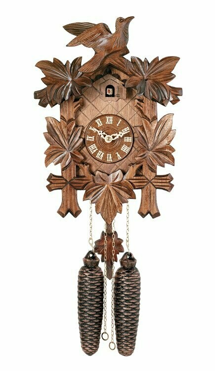 13" Eight Day Cuckoo Clock with Five Hand-carved Maple Leaves and One Bird