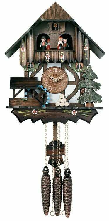 12" One Day Musical Cuckoo Clock Cottage with Dancers and Moving Waterwheel