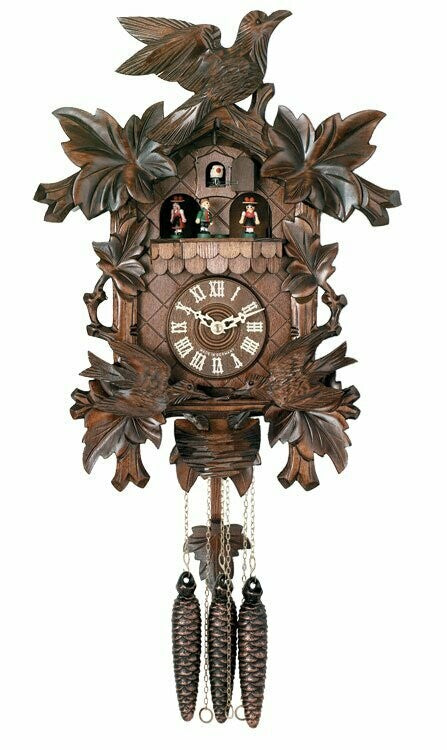 16" One Day Hand-carved Musical Cuckoo Clock with Dancers and Animated Birds