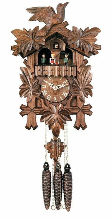 14" One Day Musical Cuckoo Clock with Dancers, Five Hand-carved Maple Leaves, and One Bird