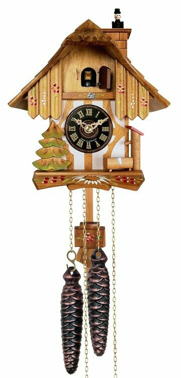 9" Chalet Style One Day Cuckoo Clock with Chimney Sweeper that Pops In and Out of the Chimney
